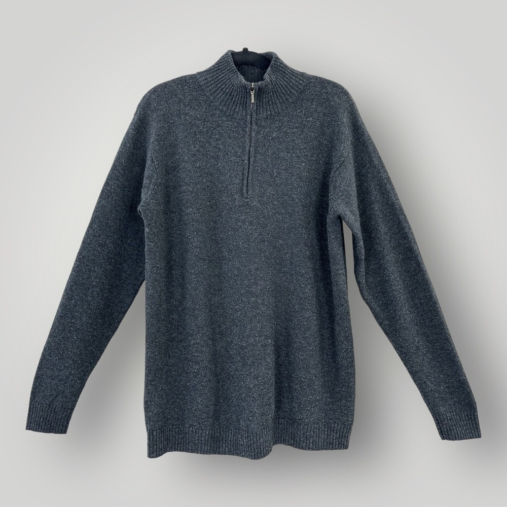 WoolOvers Sweater Mens M Gray 100%‎ Wool Quarter Zip Mock Neck Pullover